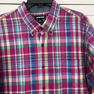 Lands End Short Sleeve Button Down Shirt Mens XXL Plaid casual Traditional Fit